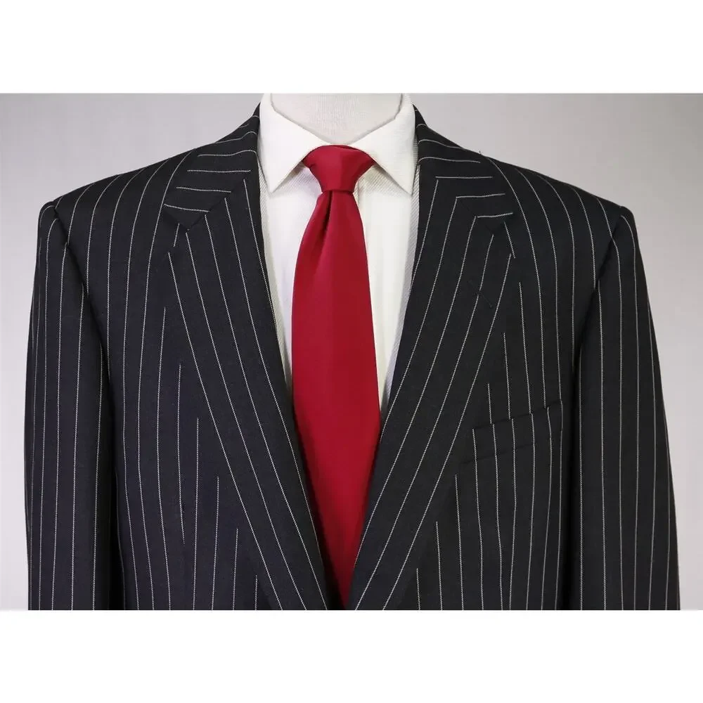 Edgar Pomeroy Custom Tailored Black Bold Pinstripe 2-Btn Wool Suit 46R